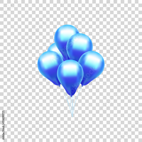 Blue balloons. Vector illustration. Isolated bunch of helium balloons in realistic style