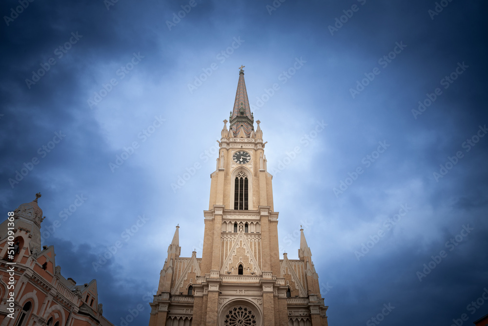 The Name of Mary Church, also known as Novi Sad catholic cathedral or crkva imena marijinog during a cloudy afternoon. This cathedral is one of the most important landmarks of Novi Sad, Serbia.....