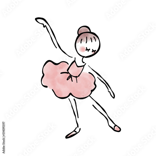 バレエをする女の子の手描きイラスト素材