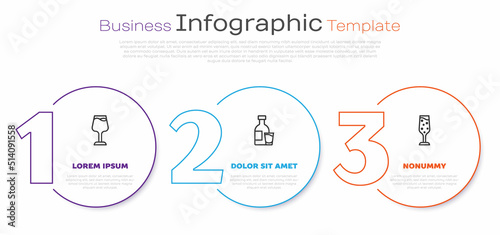 Set line Wine glass, Bottle of vodka with and Glass champagne. Business infographic template. Vector
