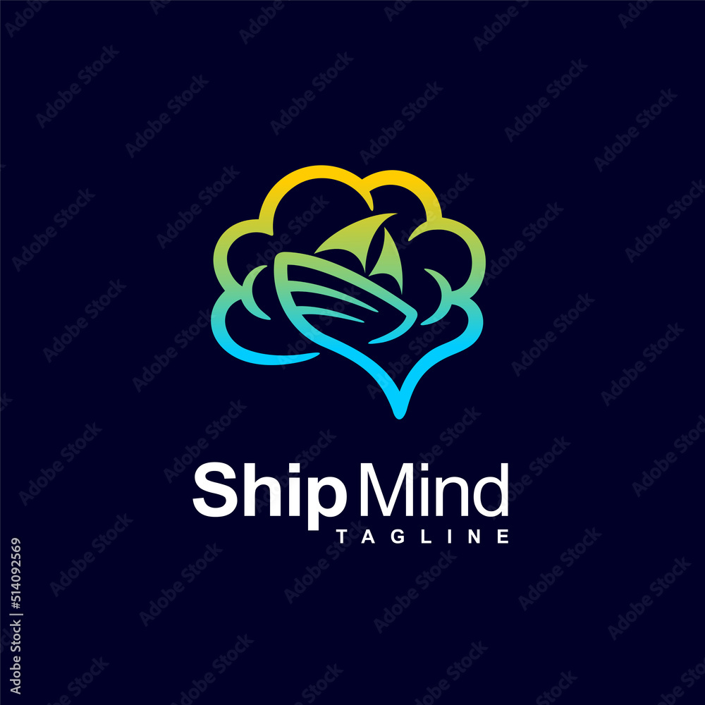 Brain logo with ship concept Brain logo with ship concept