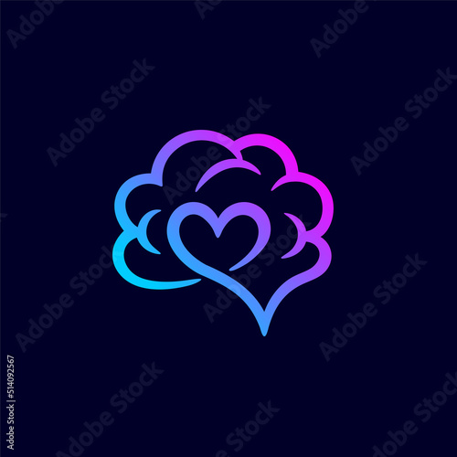 Brain love logo with simple concept