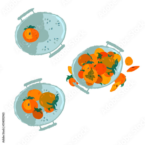image of a persimmons in a plate on a white background. High quality illustration