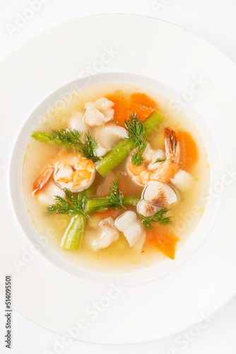seafood soup isolated on the white background