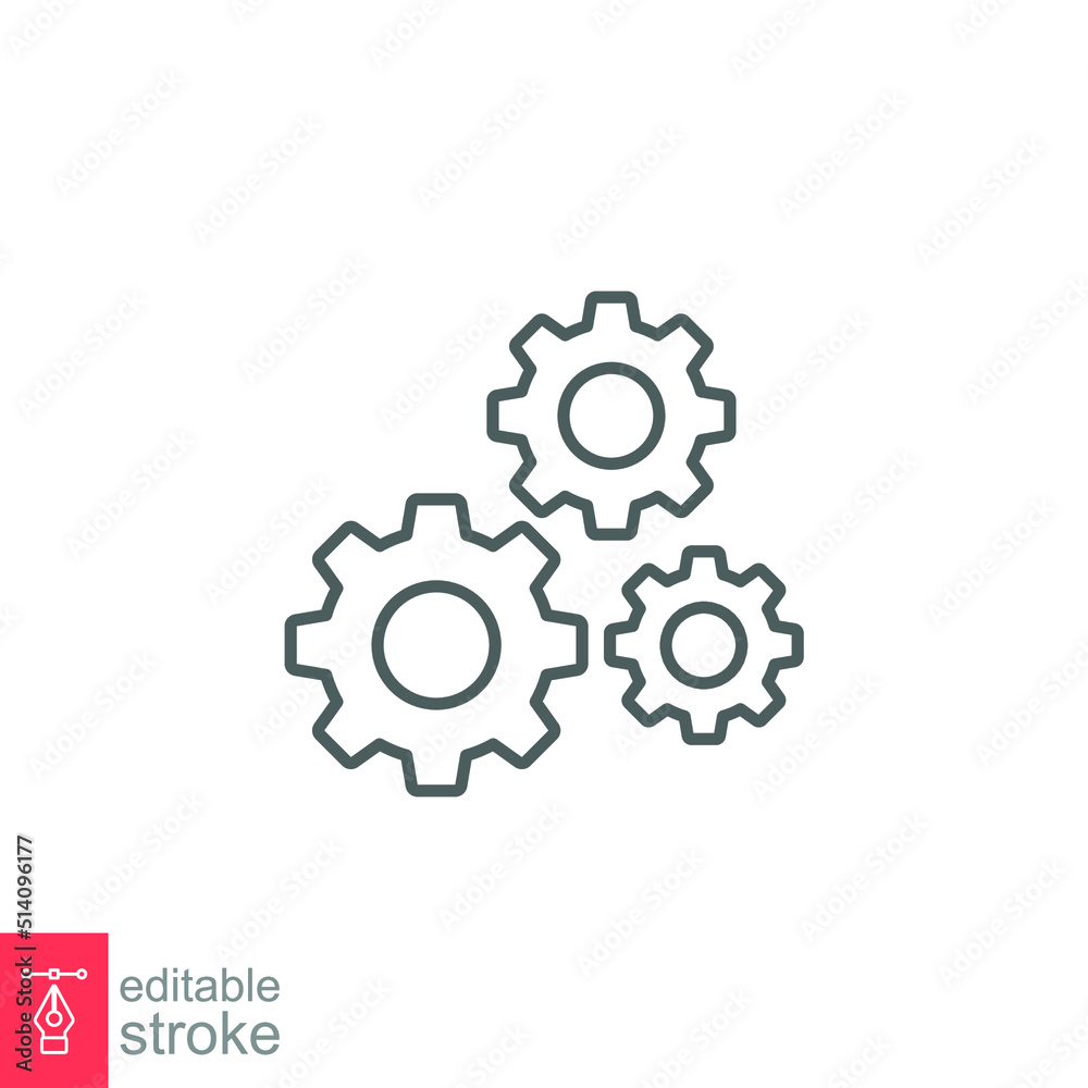 Gear line icon. Simple outline style. Two, three, technology, service, wheel concept. Vector illustration isolated on white background. Editable stroke. EPS 10 Gear line icon. Simple outline style. Two, three, technology, service, wheel concept. Vector illustration isolated on white background. Editable stroke. EPS 10