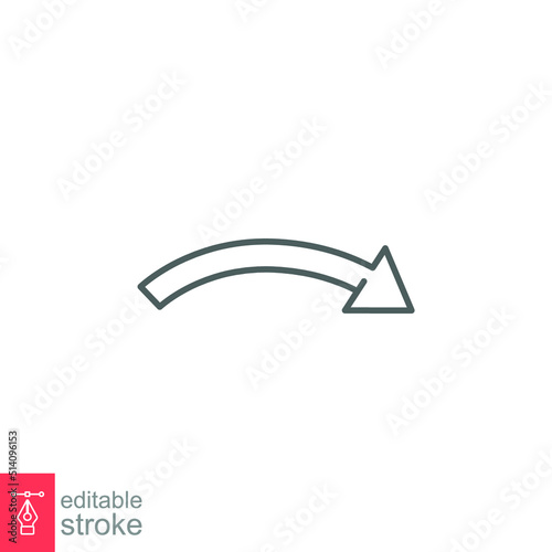 Curved arrow line icon. Simple outline style. Set, graphic, growth, round, direction, right, twist concept. Vector illustration isolated. Editable stroke. EPS 10