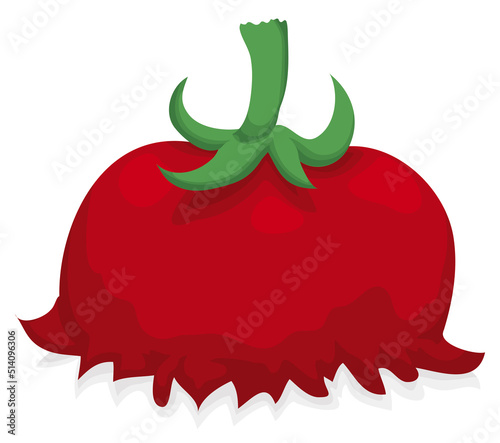 Front view of a crushed tomato over white background, Vector illustration