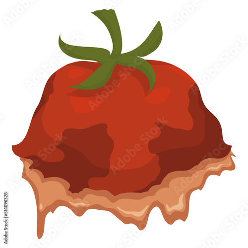 Rotten tomato spilling foul-smelling liquid over white background, Vector illustration