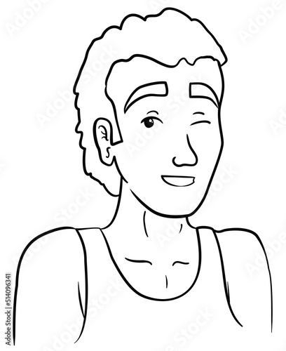 Portrait of man winking at you for coloring, Vector illustration