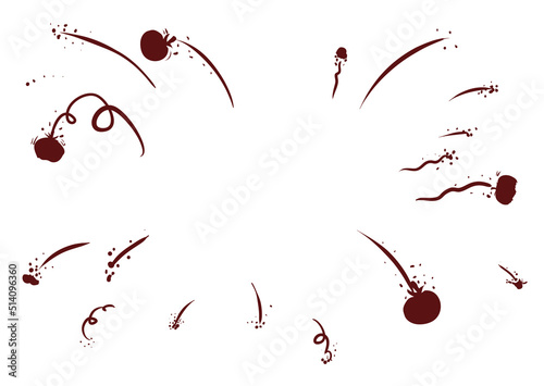 Tomatoes silhouette thrown in the air with streamers, Vector illustration