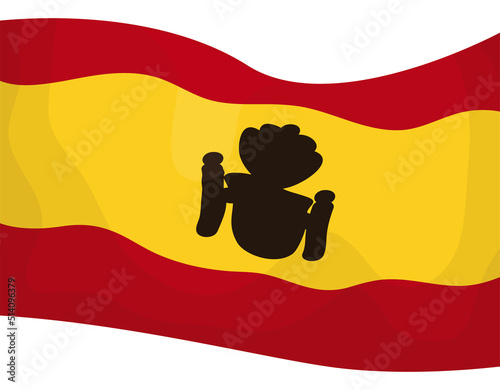 Cartoon Spain flag with dark silhouette of coat of arms, Vector illustration photo