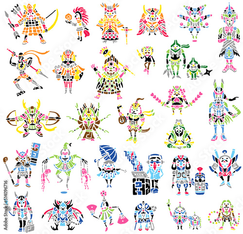 人物のイラスト素材　原住民　武士　キャラクターデザイン　トライバル