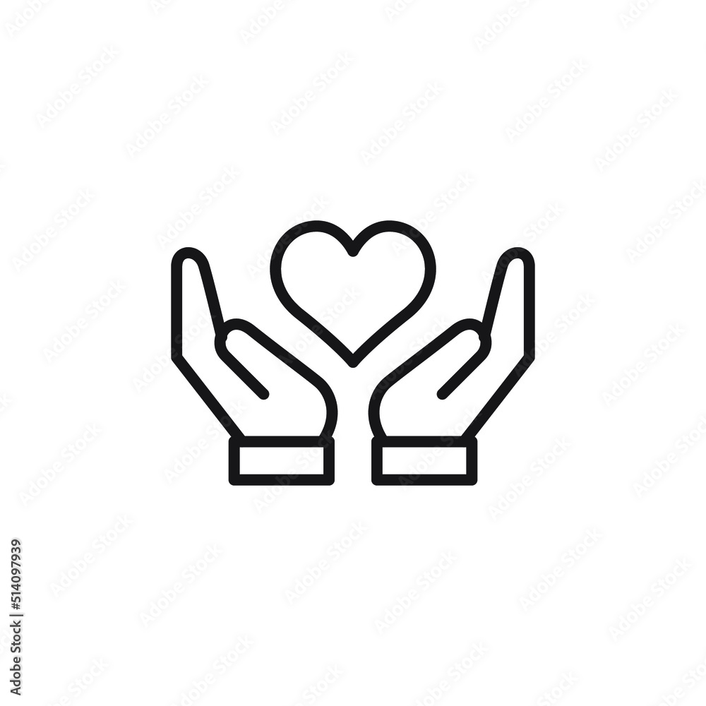 heart symbol on open hand. black icon on white background heart symbol on open hand. black icon on white background