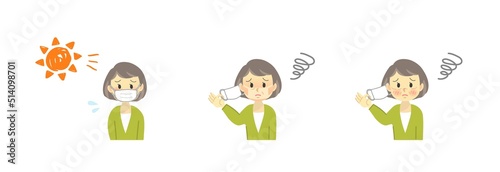 イラスト素材：シニア女性のマスクトラブルセット/皮膚の肌荒れ悩み
