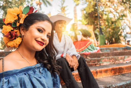 Handsome teenagers dressed in indigenous clothing in an outdoor park in Jinotega Nicaragua