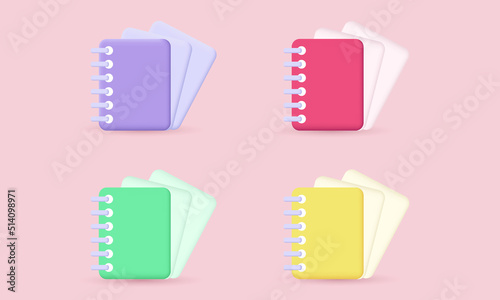 unique 3d realistic set cartoon style minimal notepad colorful isolated on background.Trendy and modern vector in 3d style.