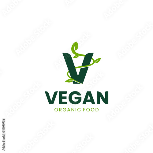 Letter V leaf logo vegetarian quality ecology vegan design