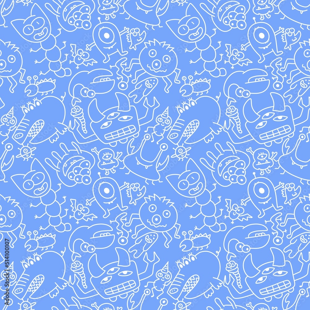 Kids seamless aliens and monsters pattern for fabrics and textiles and packaging and wrapping paper and notebooks Kids seamless aliens and monsters pattern for fabrics and textiles and packaging and wrapping paper and notebooks