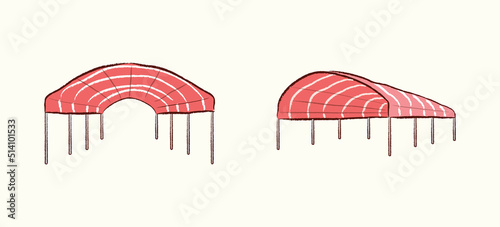 Round red and white stripped tent in vector illustration art design