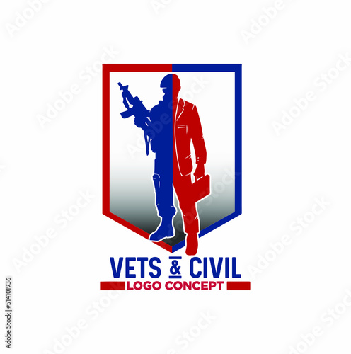 Armed Veterans and Civil Businessman with Shield Logo 