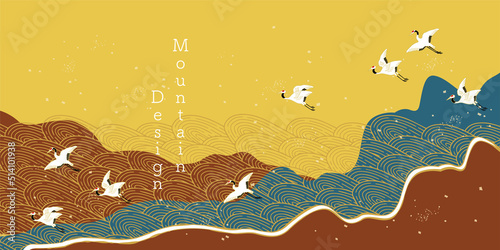 鶴　富士山イメージ　背景イラスト