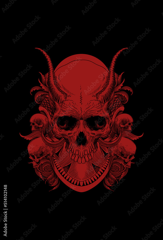 Head skull with horn and ornament artwork illustration