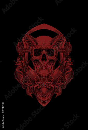 Head skull and horn with ornament artwork illustration