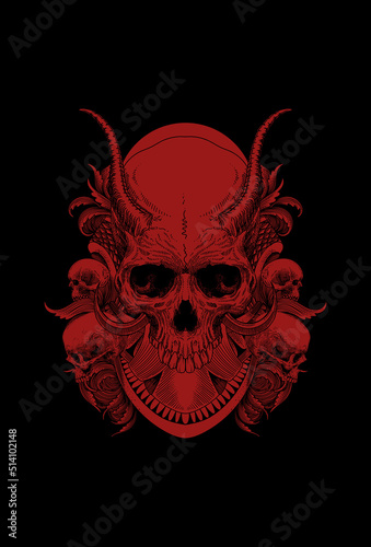 Head skull with horn and ornament artwork illustration