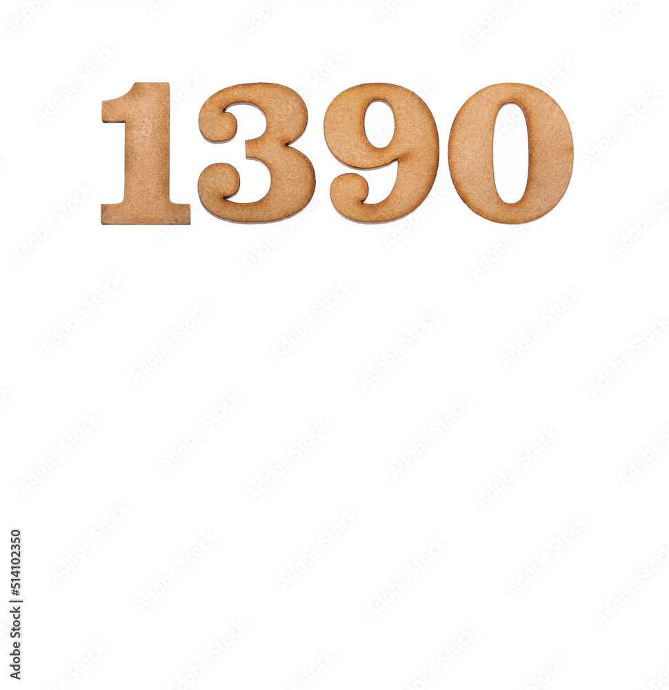 Number 1390 in wood, isolated on white background Number 1390 in wood, isolated on white background
