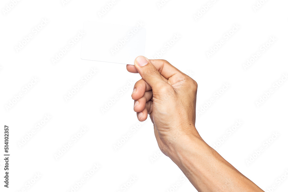 © suriya - business man hand holding business card isolated on white background with clipping path