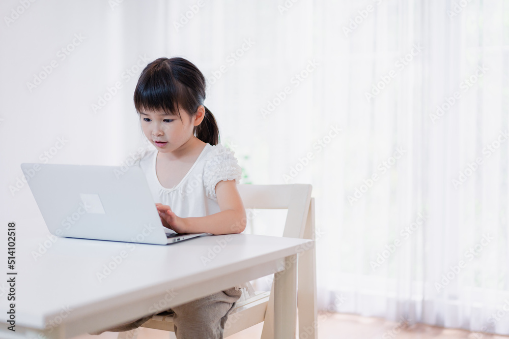 パソコンを使う小さな女の子