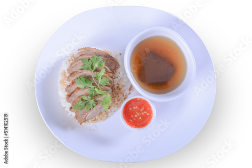 Rice roasted duck with sauce thai food  on White background (clipping path)