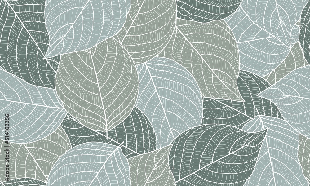 Leaves Seamless Pattern. Line Art Leaves Background. Floral Wallpaper. Botanical Design for Prints, Surface, Home Decoration, Fabric. Vector Illustration.
