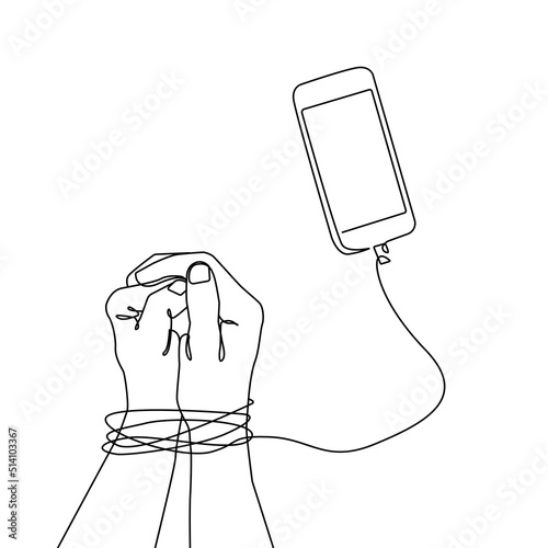 Smartphone Addiction Concept Continuous Line Drawing Trendy Minimalist Illustration. Dependence on Gadgets One Line Abstract Concept Minimalist Contour Drawing. Vector EPS 10.