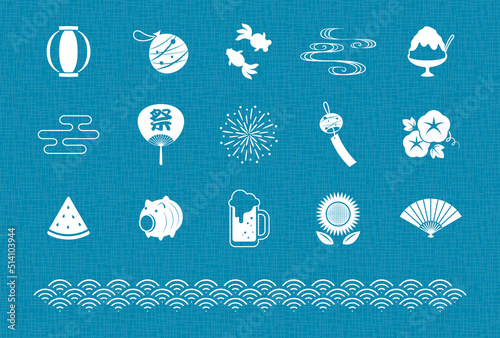 vector background with a set of Japanese summer icons for banners, cards, flyers, social media wallpapers, etc.