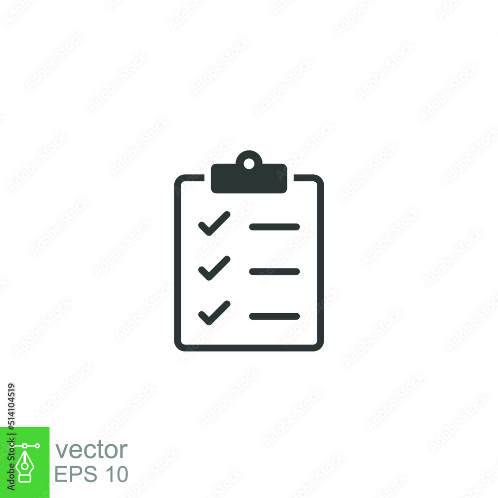 Checklist clipboard line icon. Simple outline style. Quality, check, tick, list, service, data, document, clinic, good, survey concept. Vector illustration isolated on white background. EPS 10 Checklist clipboard line icon. Simple outline style. Quality, check, tick, list, service, data, document, clinic, good, survey concept. Vector illustration isolated on white background. EPS 10