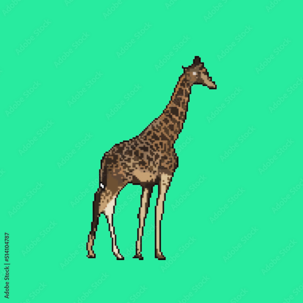 Fototapeta premium Pixel art giraffe on green background, 3D rendering