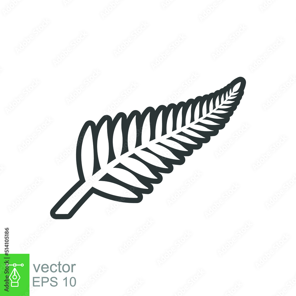 Fern line icon. Simple outline style. Leaf, logo, nz, kiwi, maori, silhouette, bird, sign, new zealand symbol concept design. Vector illustration isolated on white background. EPS 10 Fern line icon. Simple outline style. Leaf, logo, nz, kiwi, maori, silhouette, bird, sign, new zealand symbol concept design. Vector illustration isolated on white background. EPS 10