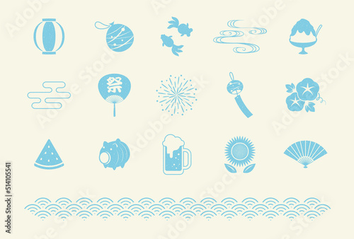 vector background with a set of Japanese summer icons for banners, cards, flyers, social media wallpapers, etc.