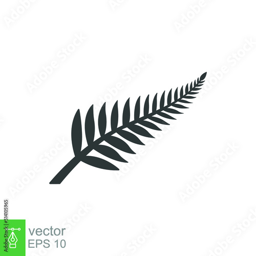 Fern glyph icon. Simple solid style. Leaf, logo, nz, kiwi, maori, silhouette, bird, sign, new zealand symbol concept design. Vector illustration isolated on white background. EPS 10