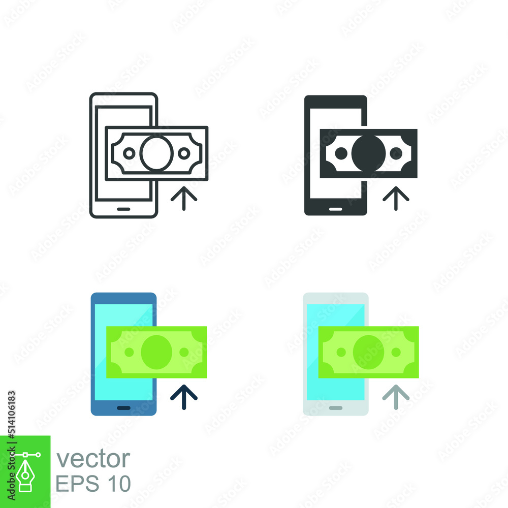 Top up payment icon. Simple color, flat, solid, outline style. Mobile, card, phone, prepaid, credit, business concept. Sign symbol design. Vector illustration isolated on white background. EPS 10 Top up payment icon. Simple color, flat, solid, outline style. Mobile, card, phone, prepaid, credit, business concept. Sign symbol design. Vector illustration isolated on white background. EPS 10