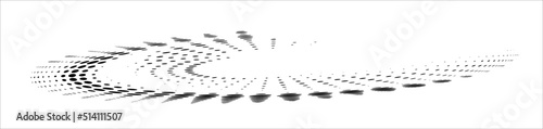 Artfully twisted elongated dotted or polka dot fan. Halftone dotted line. Vector.