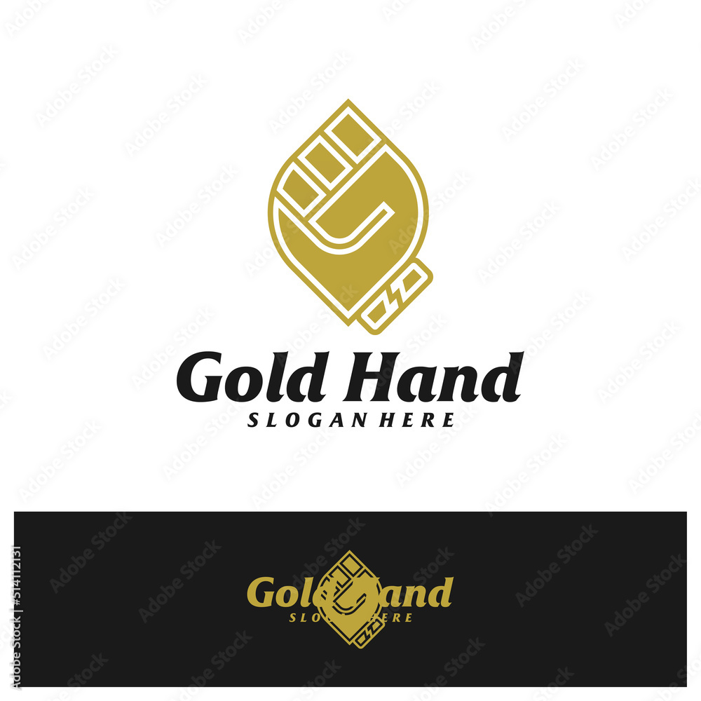 Gold Hand Logo Design Template. Clench Hand logo concept vector. Creative Icon Symbol