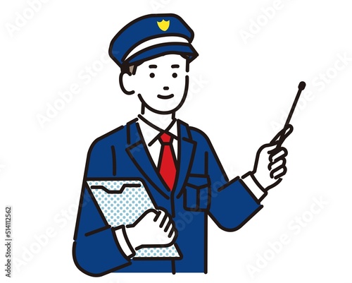 指示棒を持つ警備員のベクターイラスト素材／ガードマン／交通誘導／ビル