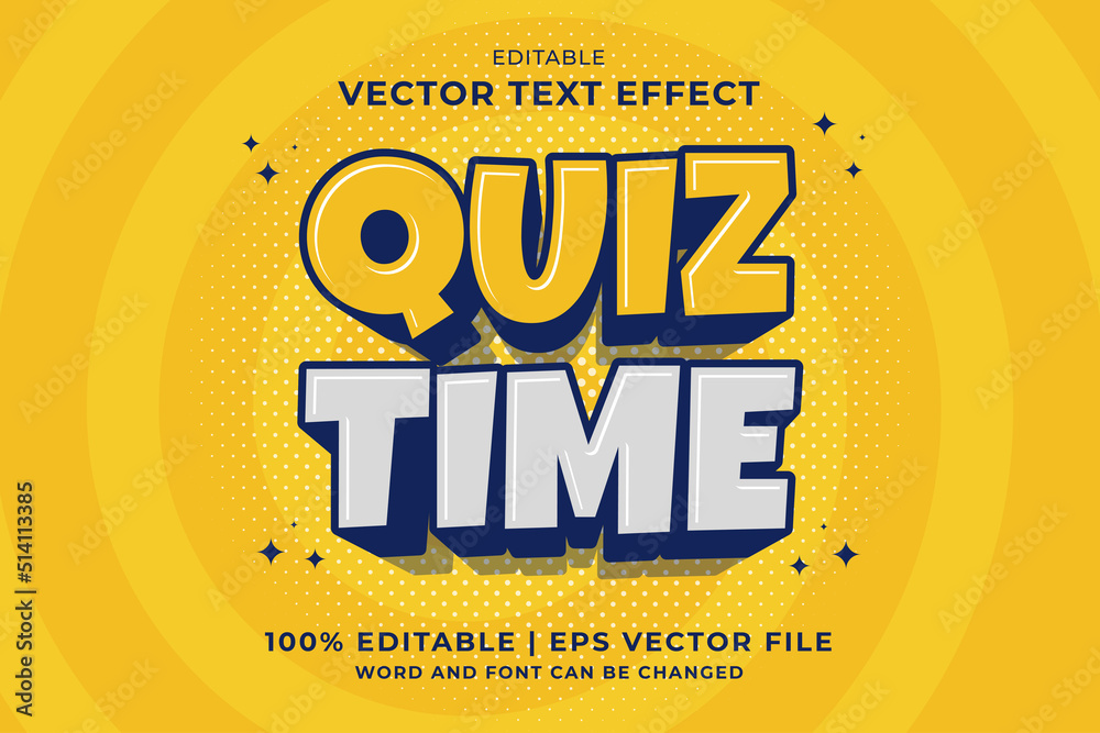 Editable text effect - Quiz Time 3d cartoon template style premium vector