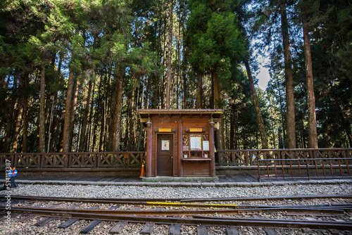 Old Railway Station in Alishan National Scenic Area in Chiayi City, Taiwan. It's 415 squre km in area. It includes mountain wilderness, four villages, waterfalls, high altitude tea plantations photo