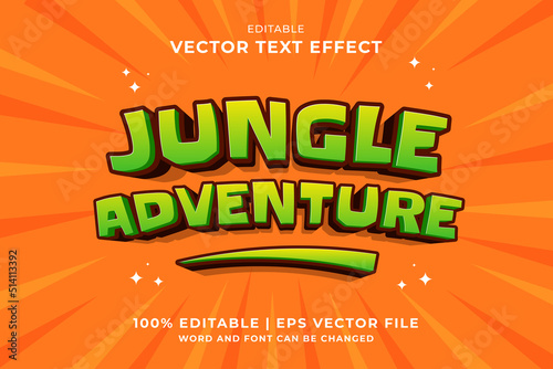 Editable text effect - Jungle Adventure 3d cartoon template style premium vector
