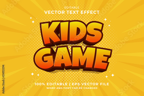 Editable text effect - Kids Game 3d cartoon template style premium vector photo