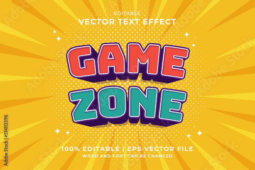 Editable text effect - Game Zone 3d cartoon template style premium vector