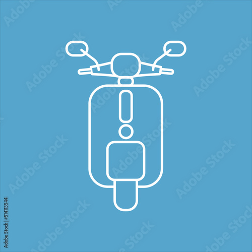 vintage scooter outline illustration. blue background. white outline. vintage vespa motorbike